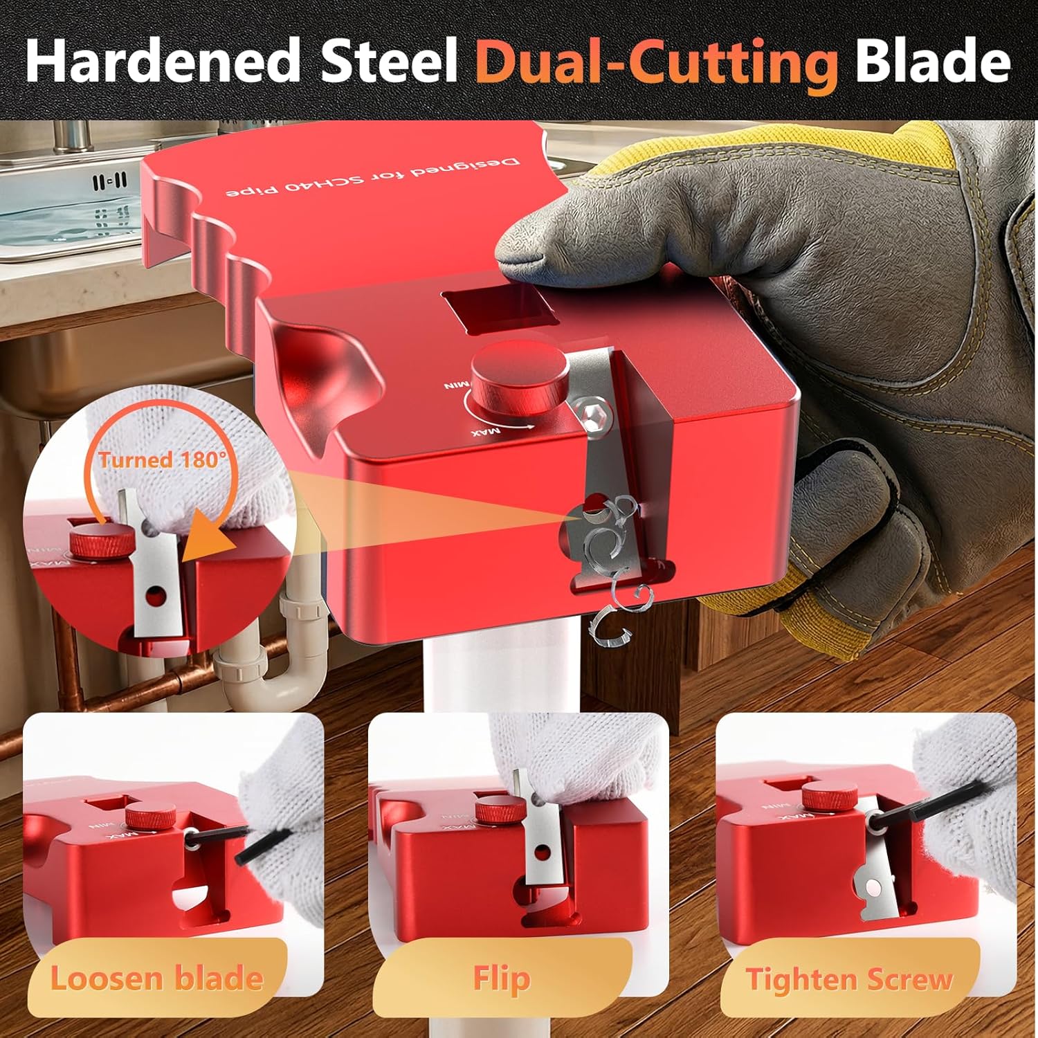 9-in-1 PVC Pipe Deburring Tool, Adjustable Chamfer Tool 0.5"–4", PVC Pipe Reamer, Plastic Pipe Deburr Tool for PVC CPVC ABS PP PE, Plumbing Chamfer Reamer Tool Set (Red)