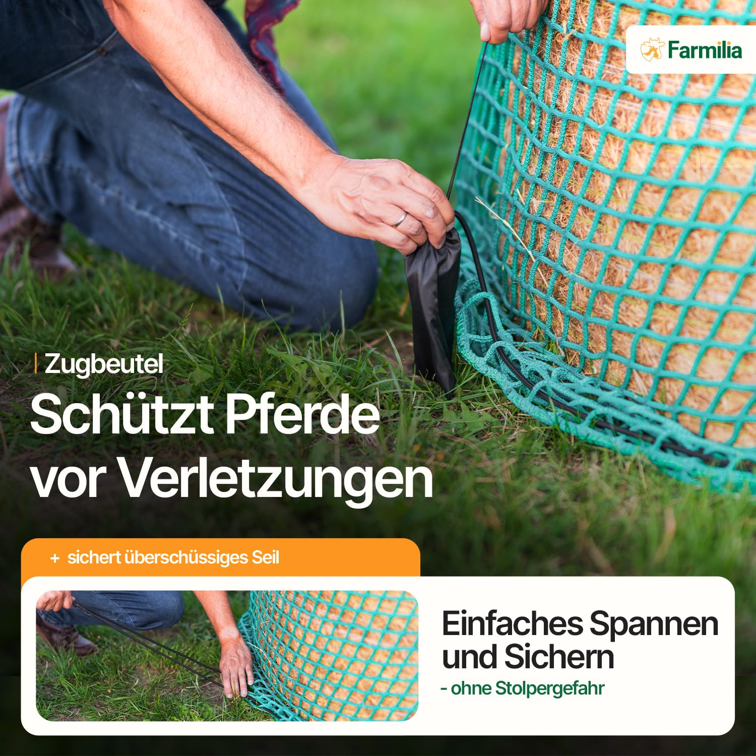 Heunetz für Pferde - Robustes Rundballennetz UV-geschützt wetterfest 45x45mm Maschen