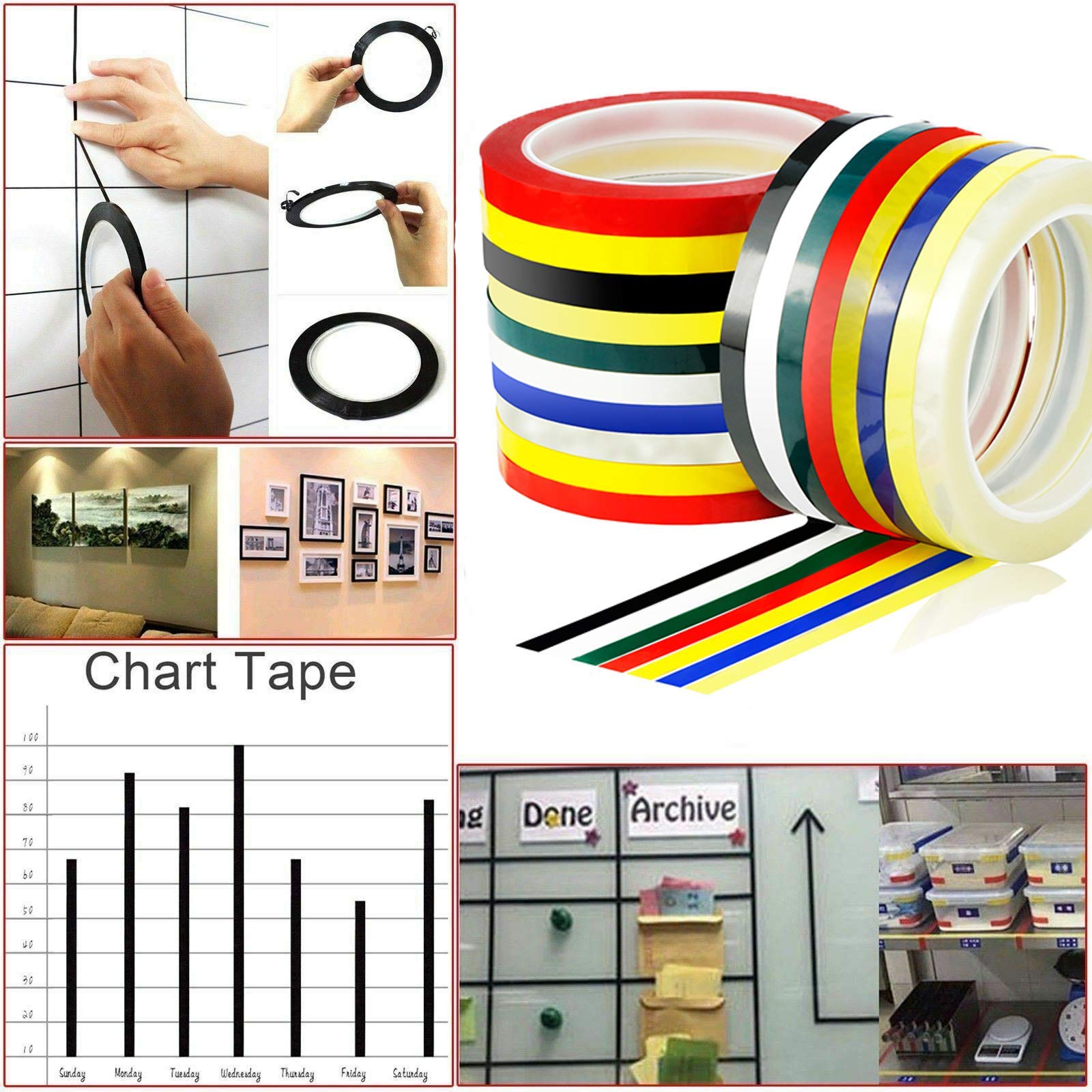 Whiteboard Pinstripe Tape 12 Rolls 1/8 Thin White Board