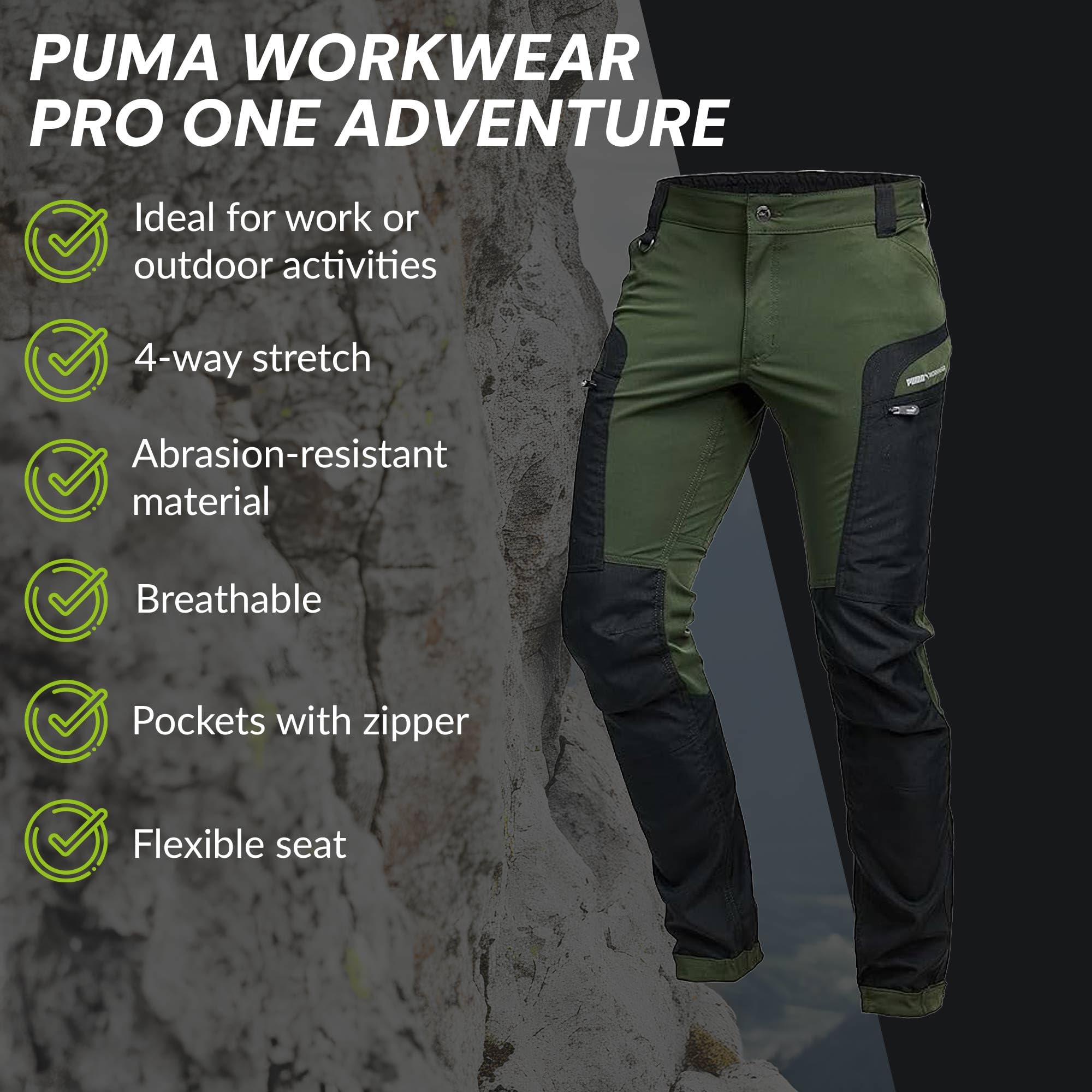 PUMA Odzież robocza ProOne Adventure Outdoor Męskie spodnie turystyczne - oddychające i trwałe - częściowo wodoodporne - Ripstop Cargo
