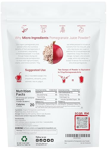 Miniatura 2 de Jugo de granadas orgánicas en polvo, 1 libra (91 porciones), liofilizado y prensado en frío, vitamina C natural, refuerza el sistema inmunitario,