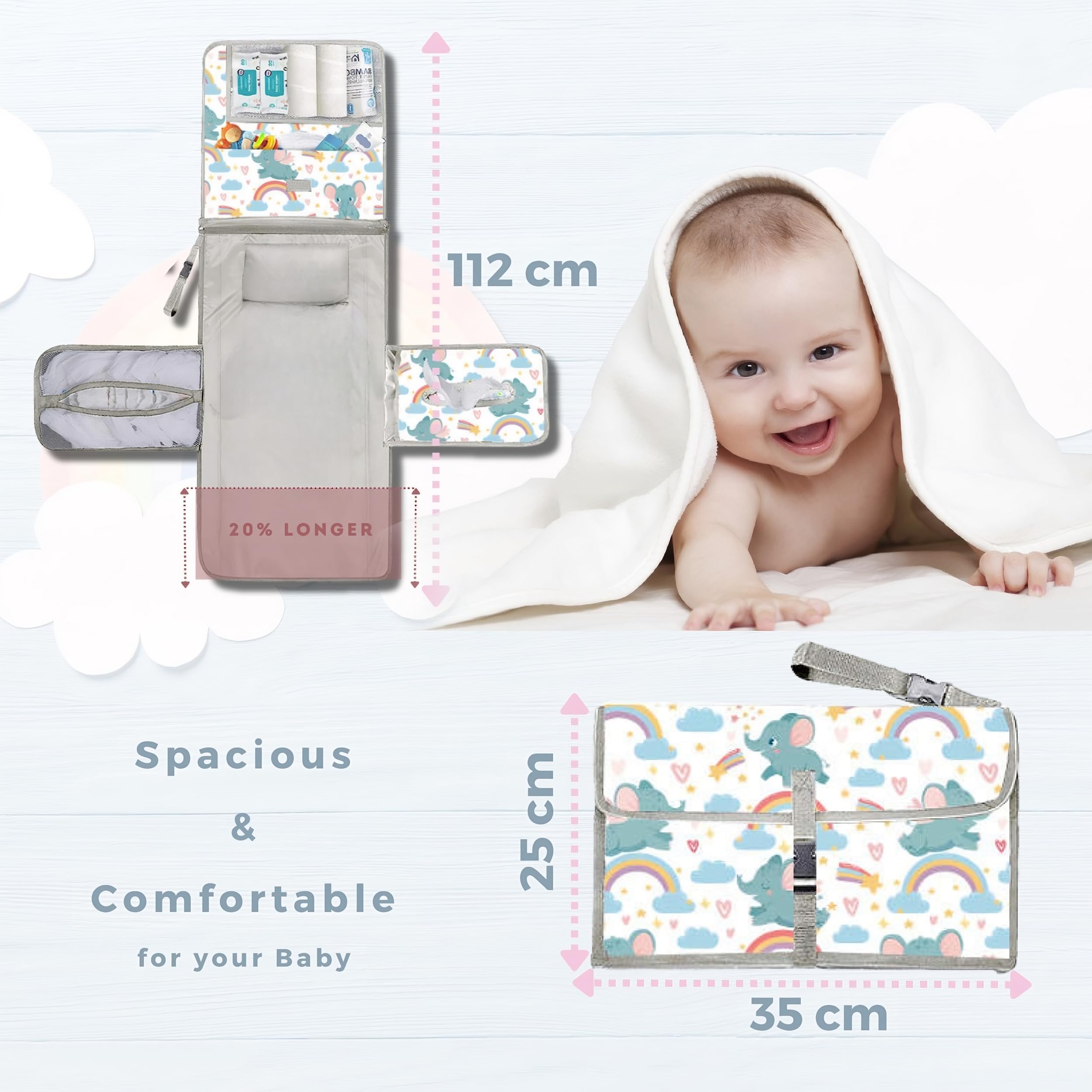 Draagbare aankleedmat, XL, waterdicht, cadeau voor pasgeborenen, accessoires voor baby's, aankleedkussen met zakken, draagtas, draagbaar aankleedkussen voor baby's