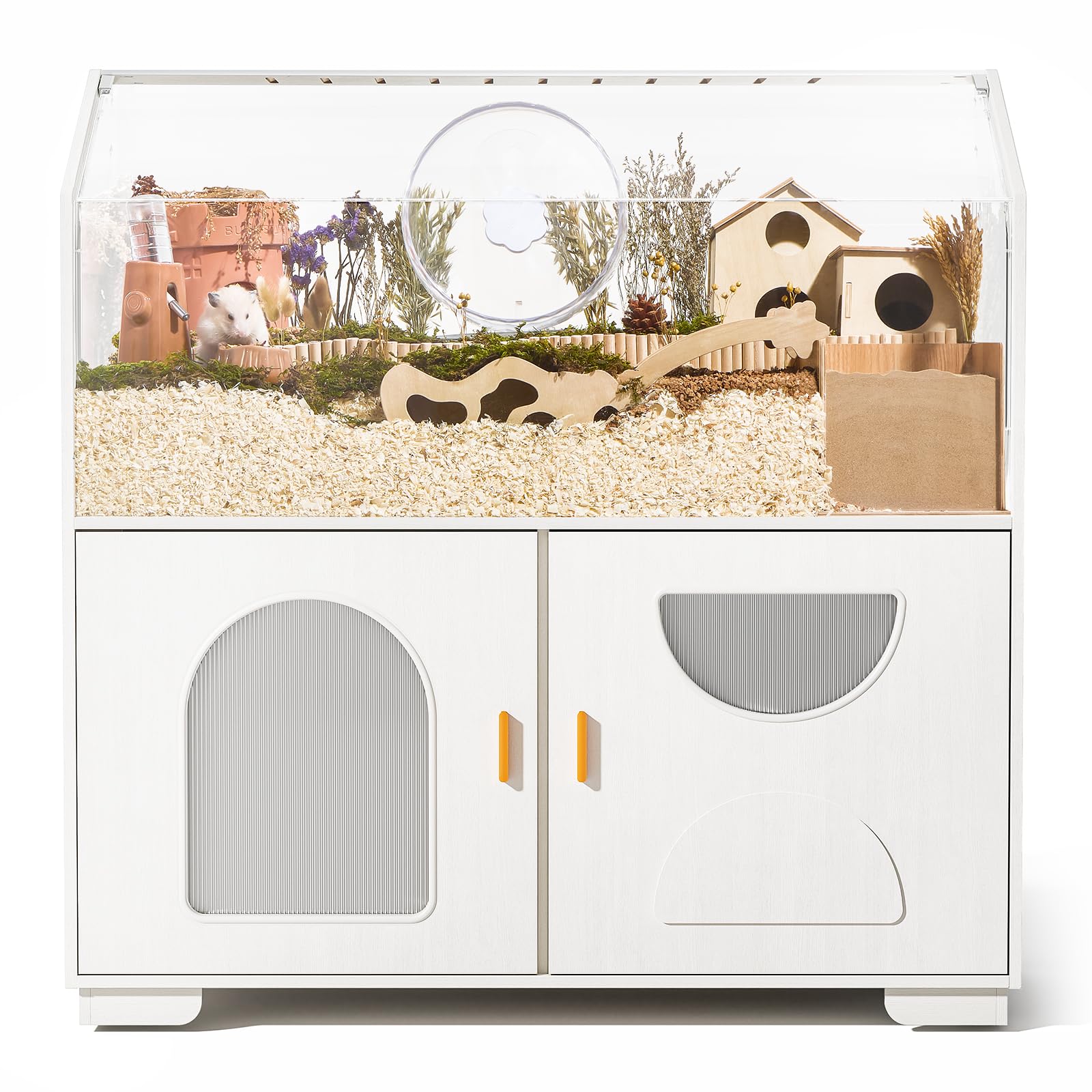 BUCATSTATE Hamster Cage with Storage Cabinet, 0.5㎡ Large Hamster Enclosure with Cage Casters, Wooden Small Animal Cages for Gerbil Mouse Dwarf Syrian Hamster
