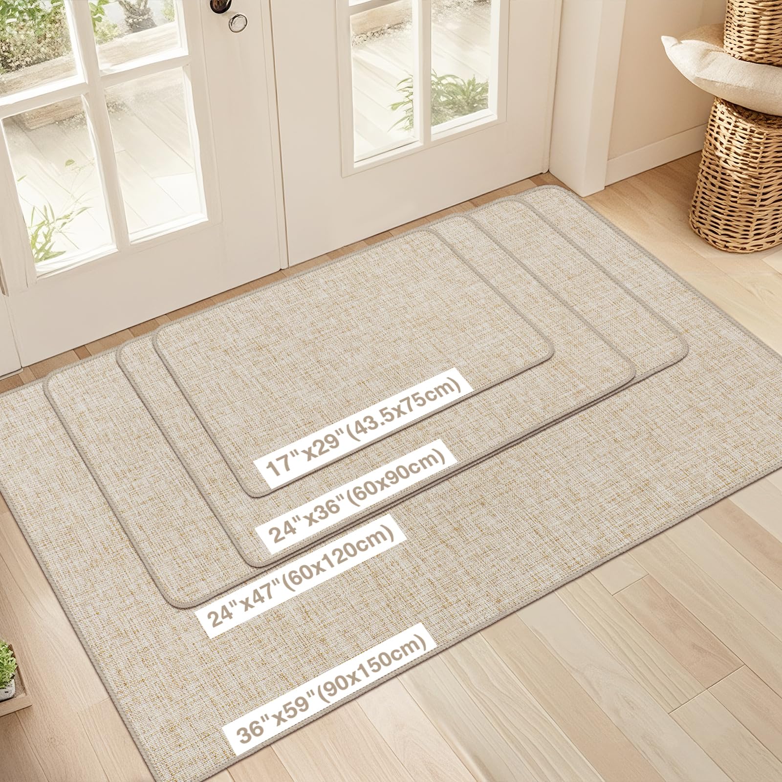 LEKEEPGO Tapis de Porte Paillasson d'Entree 43 x 75 cm, Tapis Entree Interieur Antidérapant, Tapis Interieur Entree Absorbant Lavable, Tapis d'Entrée pour Chien, Entrée, Porte et Couloir, Beige
