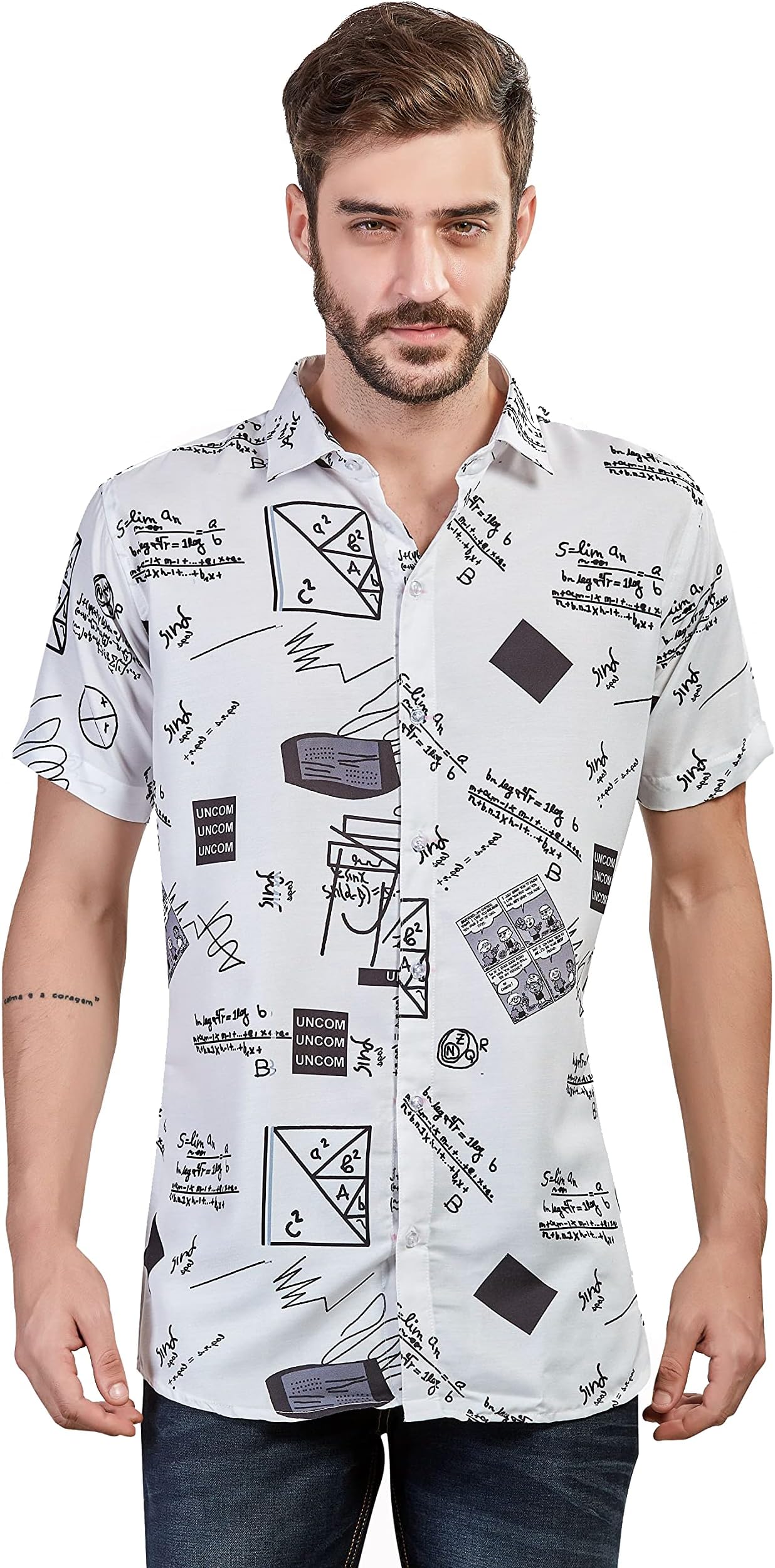 Master Mark Men's White Printed Slim Fit Casual Shirt…