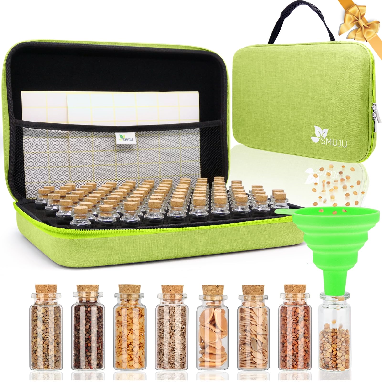 SMUJU Saatgut Aufbewahrungsbox, Lagerung von Saatgut, Saatgut Aufbewahrung mit Etiketten Aufklebern und Trichter, Samen Organizer, Seed Storage Organizer