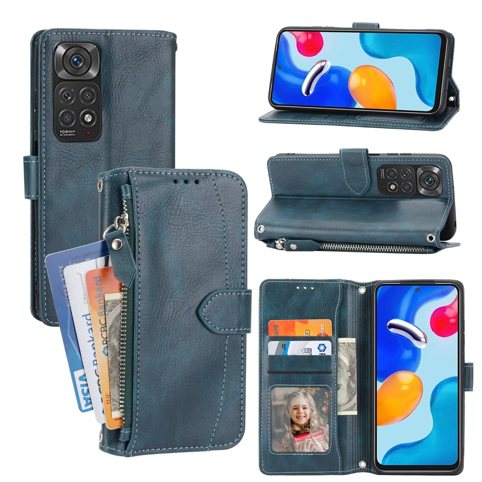 FMPCUON Cover Compatibile con per Google Pixel 8 Custodia,Premium Pelle PU Portafoglio con Supporto Flip Libro Libretto Custodia [Protezione Completa] [Slot per Scheda] - Blu