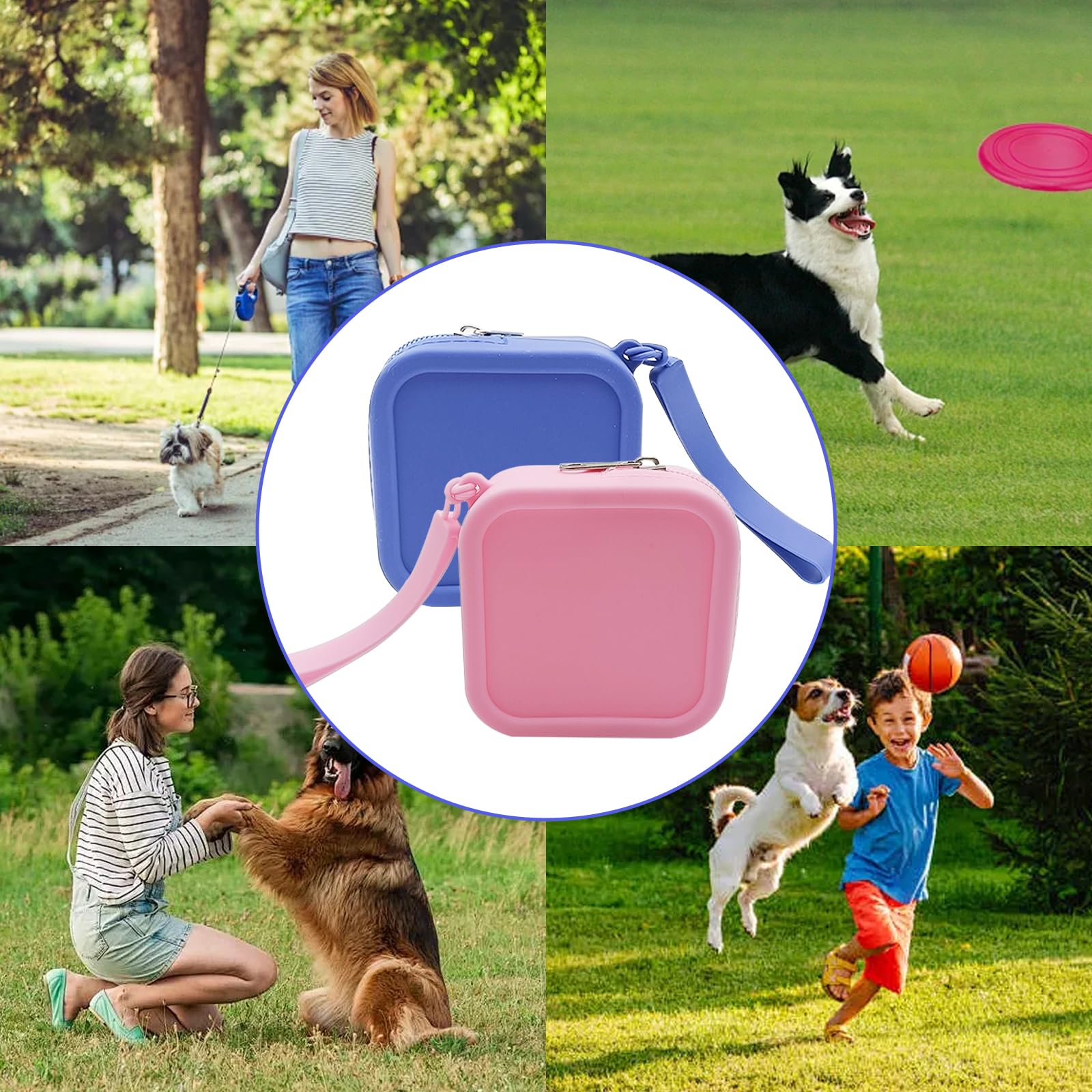 2PCS Custodia in Silicone per Cani, Portatile Porta Premietti per Cani e Gatti, Facile da Pulire, Design con Cerniera, Borsa da Allenamento Portatile, 9 * 9 * 3cm