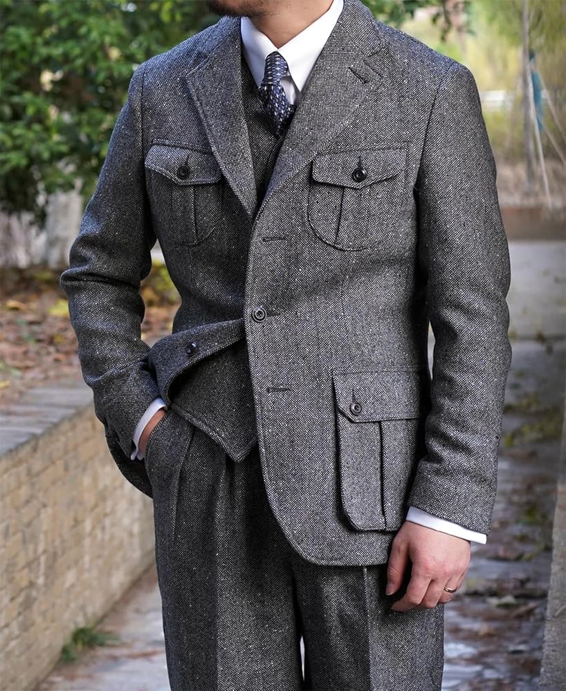 FIXRIMCH Men Tweed Sports Jacket Coats Casual Three Button