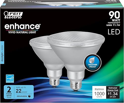 Miniatura 9 de Feit Electric Bombilla LED PAR38, equivalente a 90 W, regulable, blanco brillante de 3000 K, 1000 lúmenes, vida útil de 22 años, base E26, bombilla