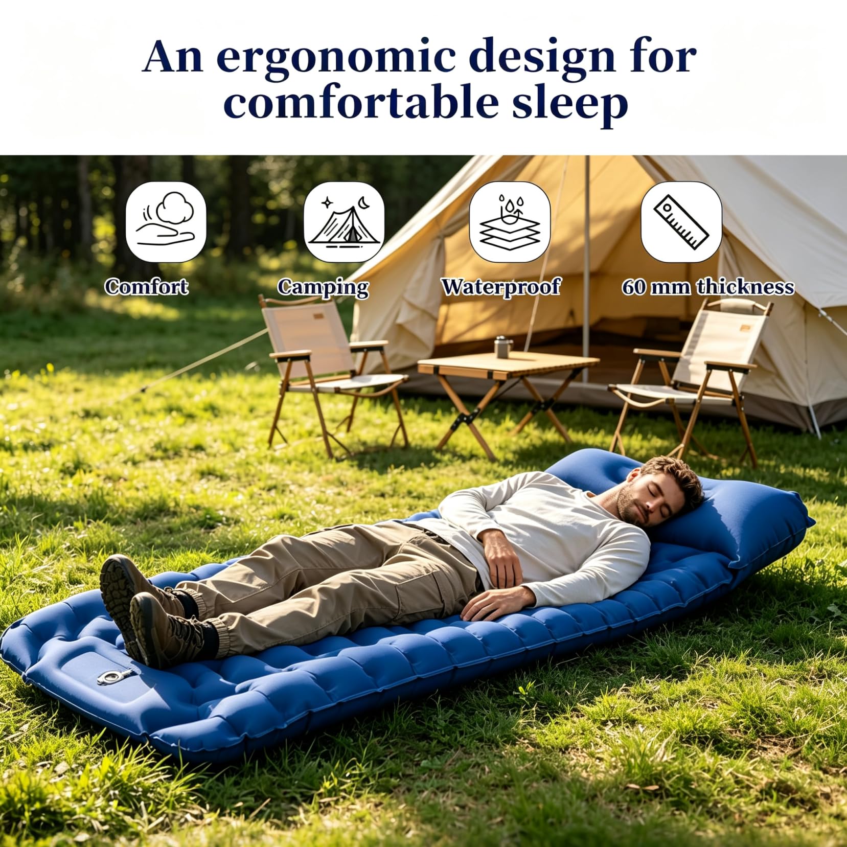 Matelas de Camping Gonflable 9 cm d'Épaisseur, Matelas Camping Ultra-léger Autogonflant pour Extérieur avec Pompe Et Oreiller, Imperméable – Idéal pour Randonnée, Plage, Tente et Voyage (Noir)