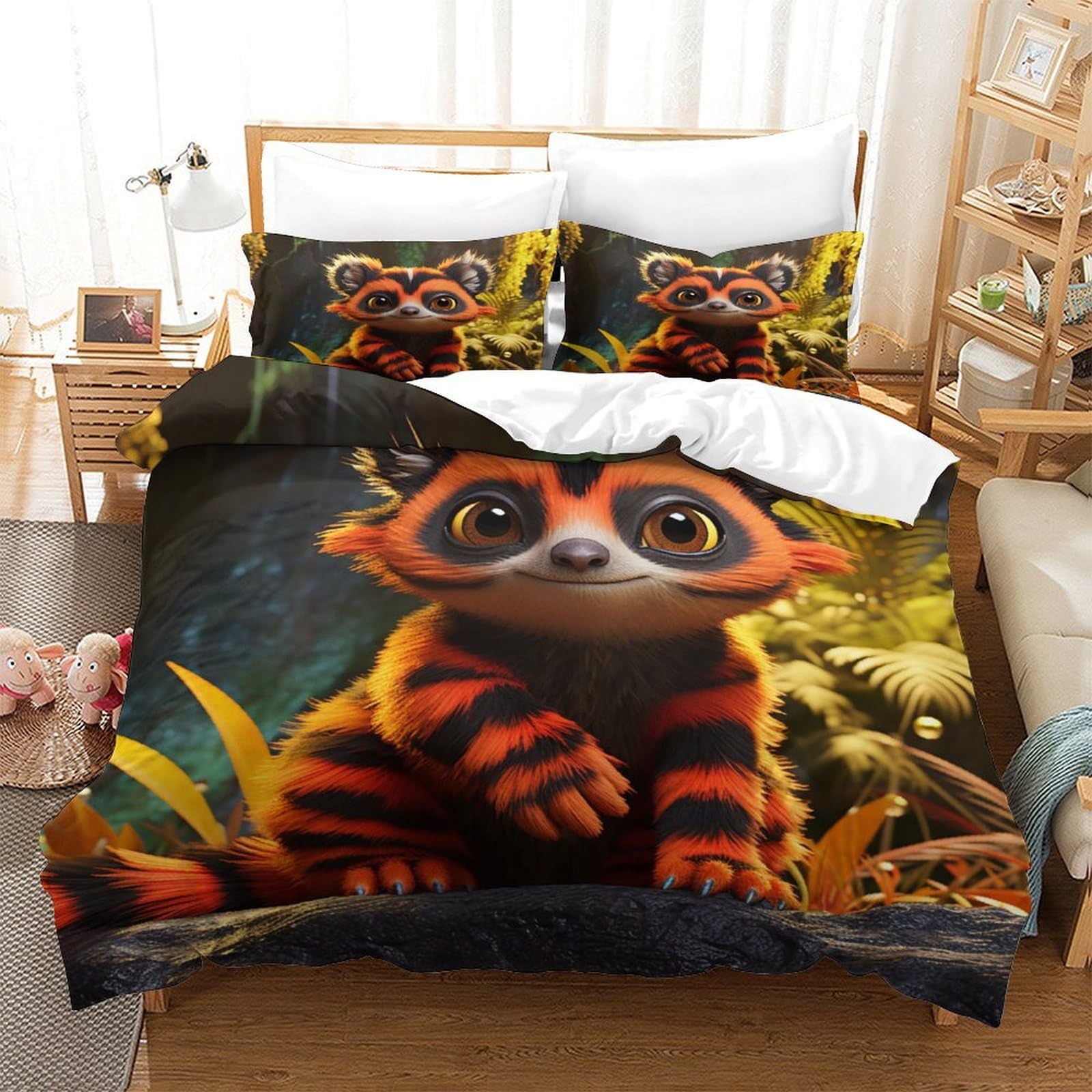Housse de couette panda roux respirante et douce pour lit simple