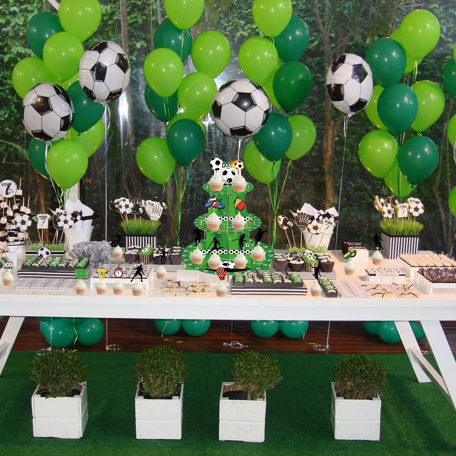 Football Cupcake Stand 3-Tier Dessert Tower – Cardboard, 11”/9”/7” Layers, Themed Party Decor For Super Bowl & Sports Events