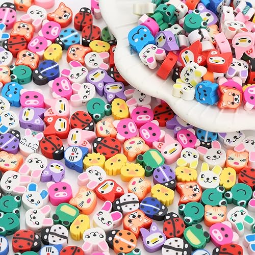 Miniatura 2 de 100 cuentas espaciadoras de arcilla polimérica de animales lindos para mujer, joyería, bricolaje, pulseras, collares, aretes, accesorios (animal)