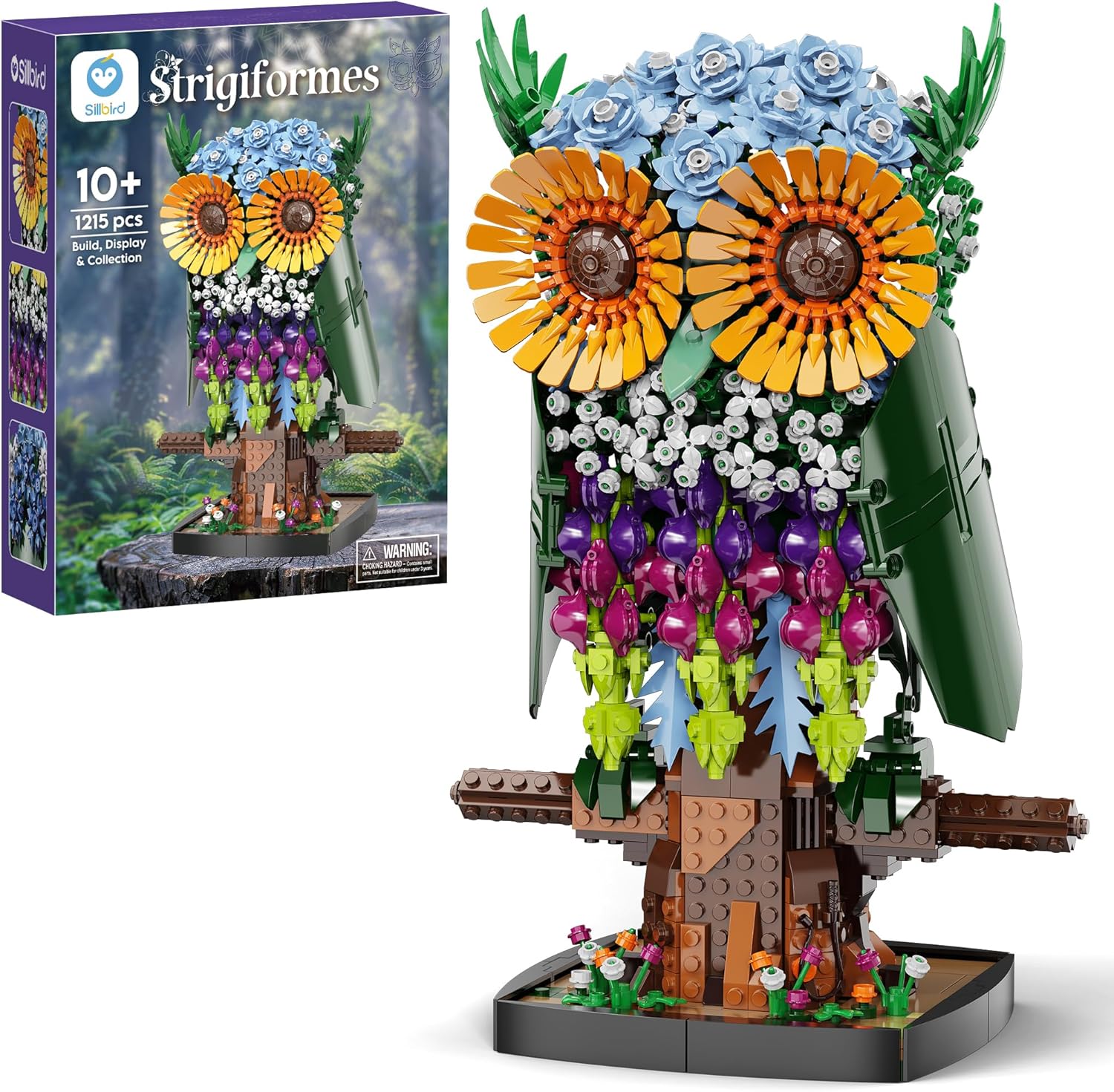Sillbird Flower Owl Building Set for Adults and Teens, Buildable Floral Animal Model Kit for the Home Decor & Office Display, Birthday Gift Toys for Women Girlfriend Kids age 10 Years and up(1215 Pcs)