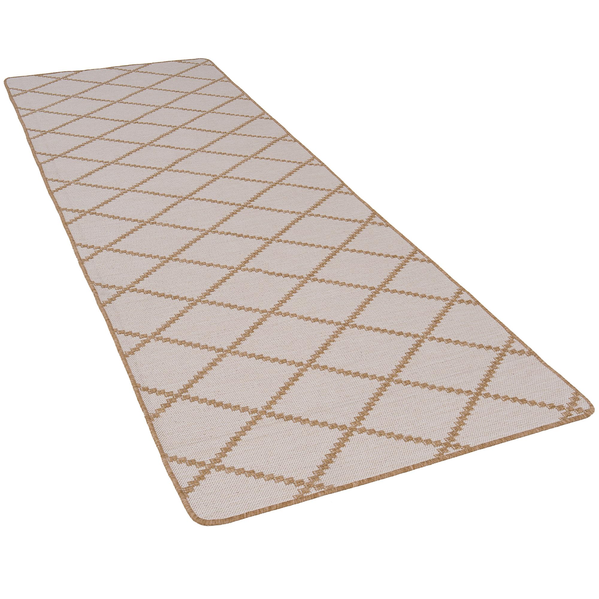 Snapstyle Tapis Couloir Intérieur & Extérieur Newport Beige – Tapis Réversible à Motif Losanges Moderne pour Couloir, Balcon et Terrasse