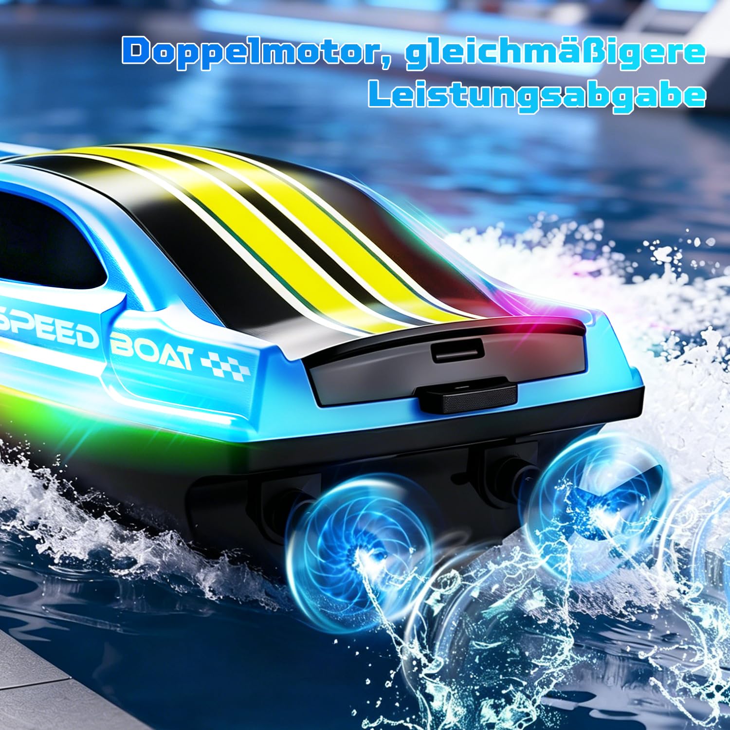 Ferngesteuertes Boot 2,4 GHz RC Boot Kinder 7 LED-Lichtmodi Speedboot 2 Batterien Pool Spielzeug