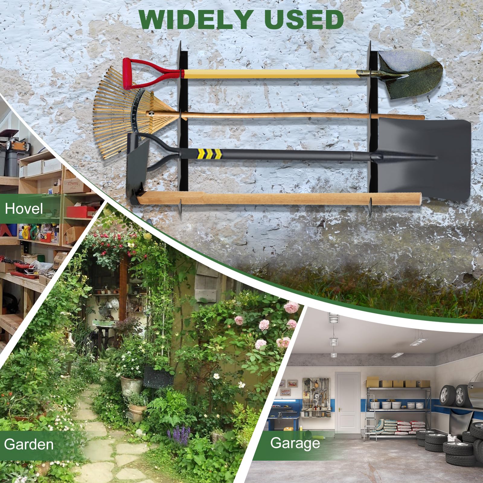Organizador de herramientas de jardín de metal, organizador de herramientas de jardín, organizador de herramientas de garaje resistente con capacidad para 100 libras, almacenamiento de