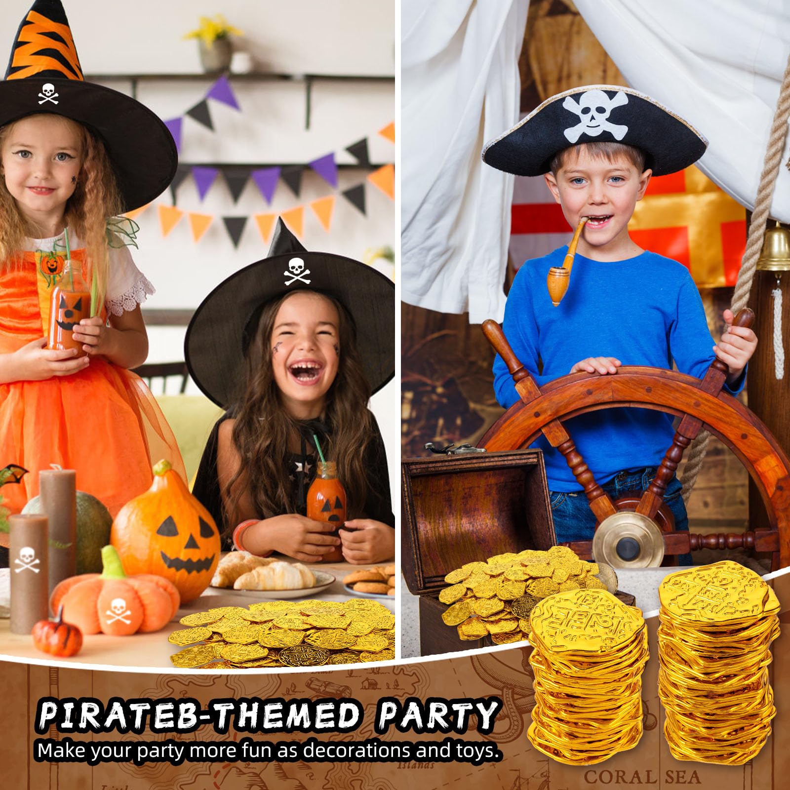 100 Piezas Monedas Pirata Réplica de Moneda de Plástico Doblones Españoles Monedas Juguete de San Patricio Decoraciones de Fiesta Pirata para Eventos Temáticos de Aventura de Halloween