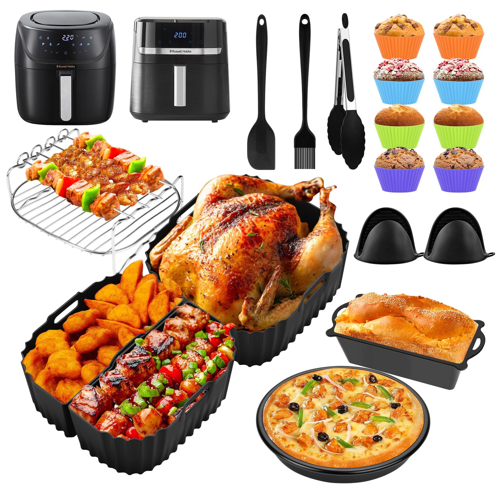 Airfryer Accessories for Russell Hobbs XXL 8L 8.3L/Philips 2000 Series 6.2L (NA230/00), Hot Air Fryers, Silicone Mold, Accessories Set, Bread Baking Rack for Russell Hobbs