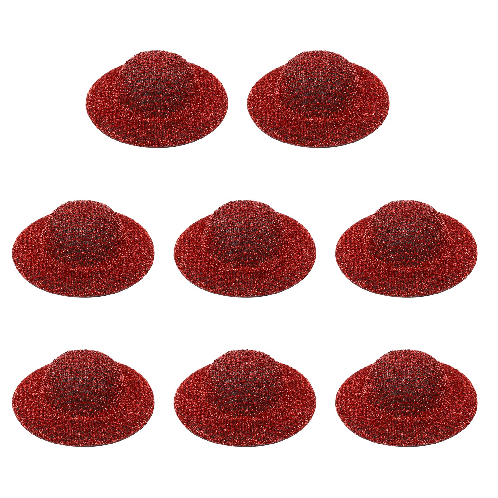 PATIKIL Mini Hats for Crafts, 8 Pcs 14mm ID Sparkling Mini Cowboy Hats Miniature Formal Top Caps for DIY Dollhouse Decoration Hair Accessories Snowman Weddings Party, Bright Red