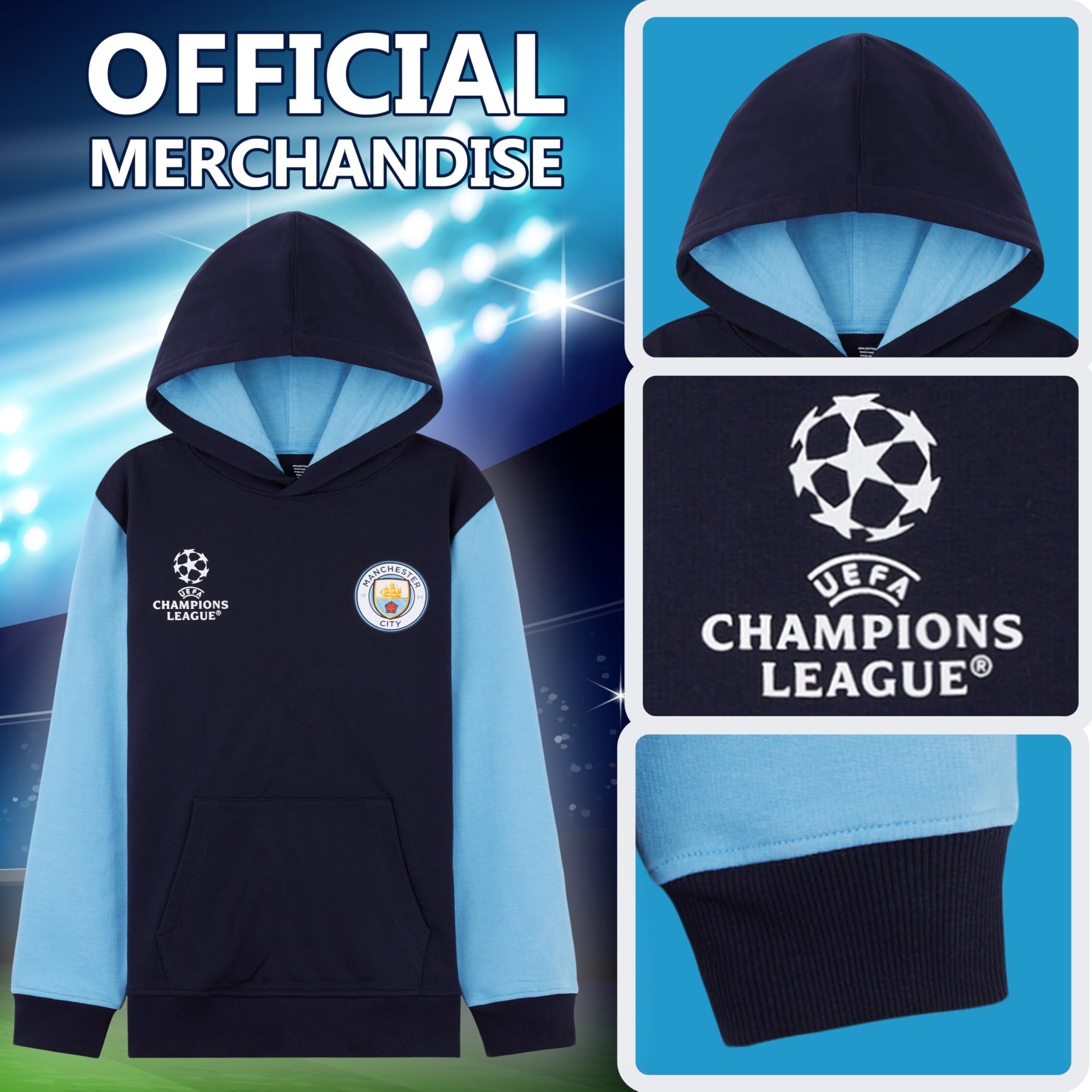 MANCHESTER CITY F.C. - Felpa con cappuccio per ragazzi e adolescenti, calda, idea regalo