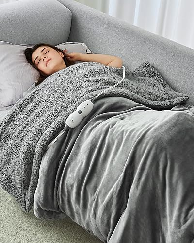 Manta térmica con peso, manta eléctrica de forro polar Sherpa de 15 libras para adultos, calentamiento rápido, mantas con peso tamaño individual con