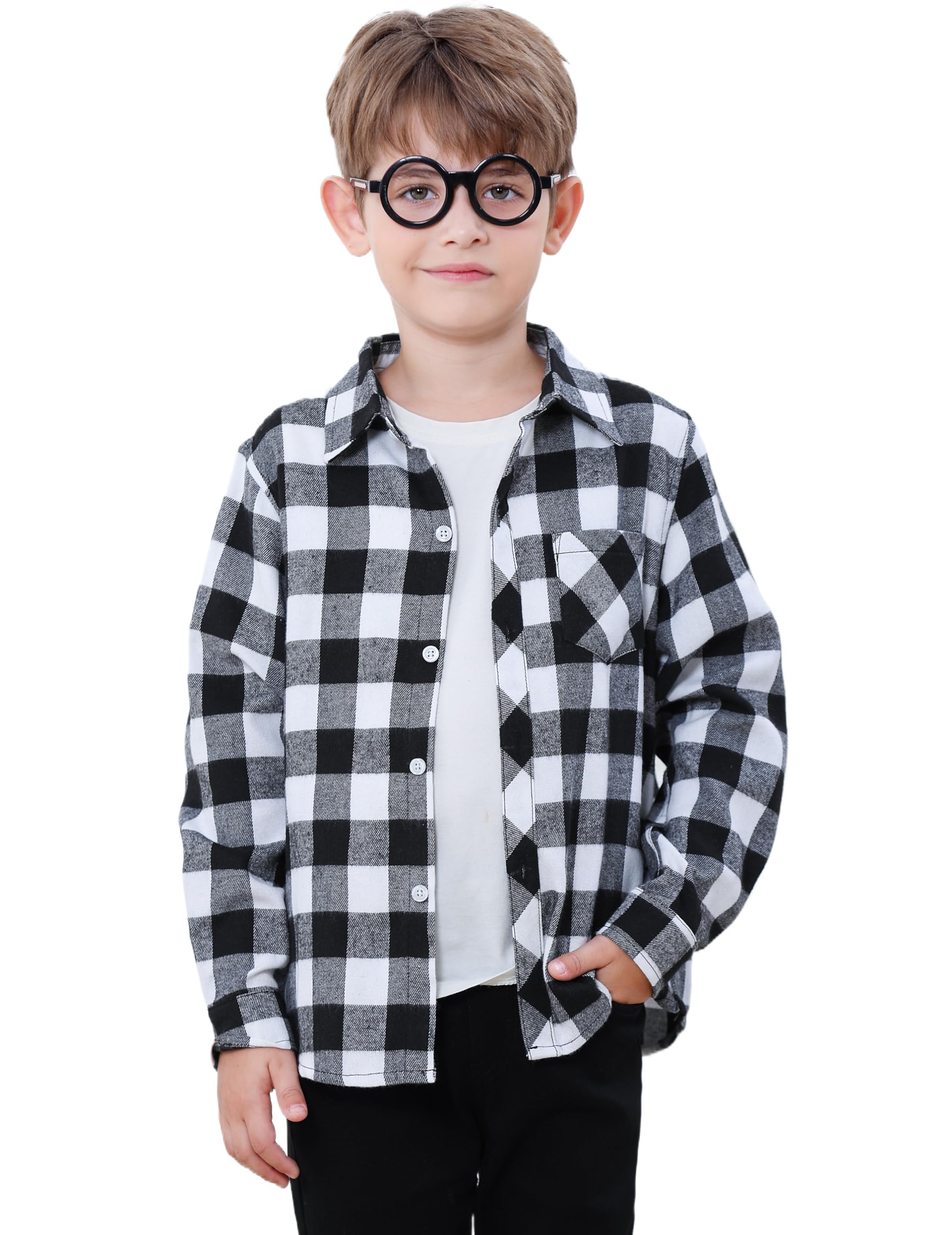 SANGTREE Men's Plaid Flannel Shirt – Long Sleeve Button Down In Red Black Plaid - View #10