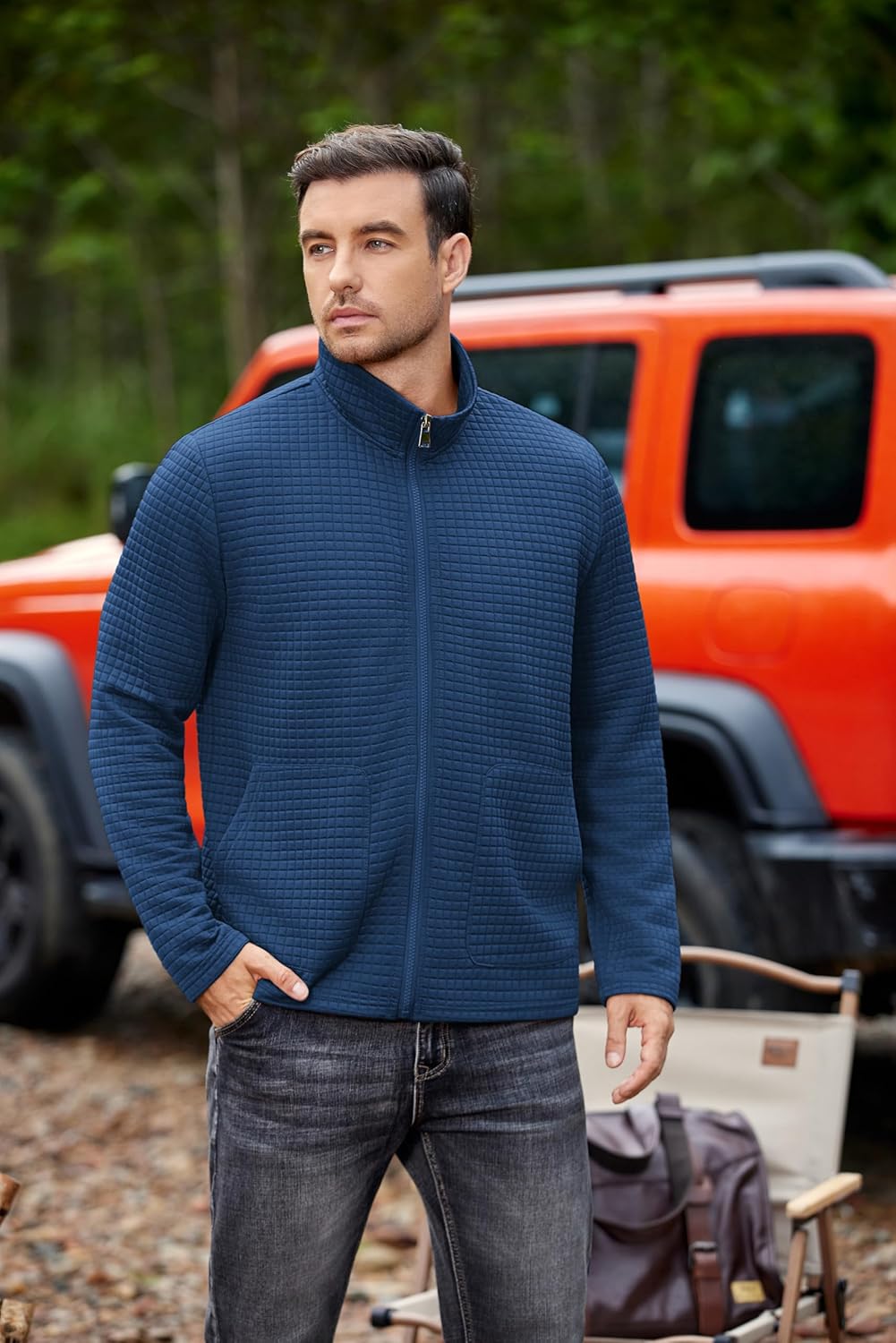 COOFANDY Men's Lightweight Varsity Jacket Casual Bomber Jackets Waffle Zip Up Sweatshirts with Pocket - Image 3