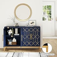 Vista 5 de HLR 48" Accent Cabinet with 4 Doors and Shelves, Modern Credenza Storage Cabinet with Gold Trim, Sideboard Buffet for Living Room, Kitchen, Dining