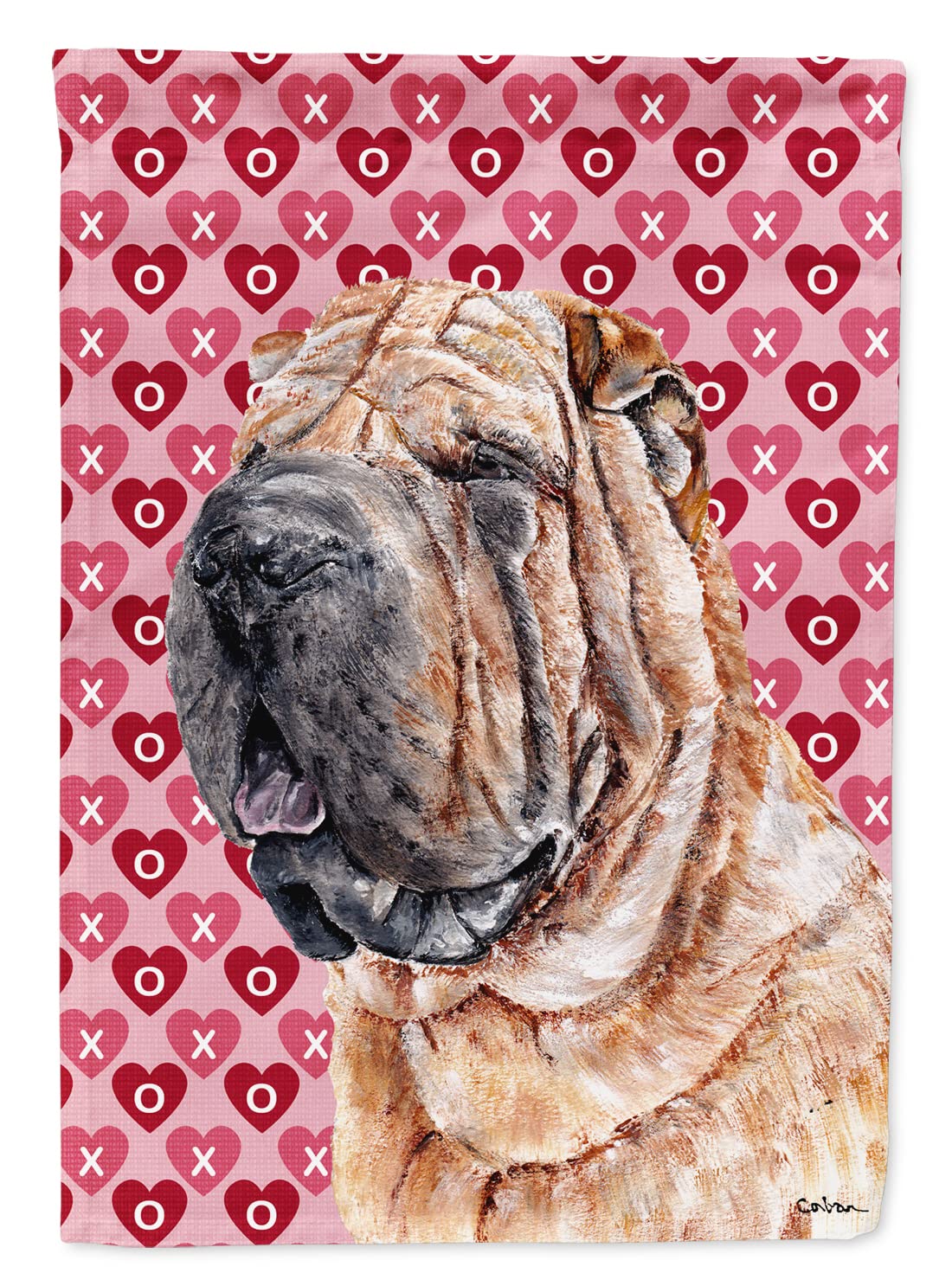 Drapeau de jardin Shar Pei avec coeurs pour décorer votre entrée de maison extérieure
