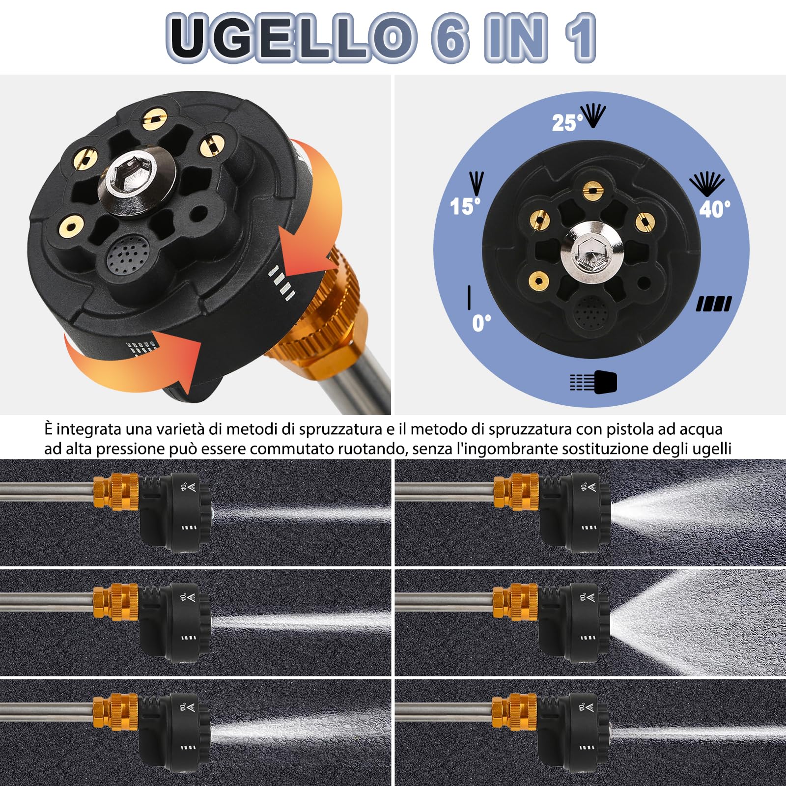 Draadloze hogedrukreiniger, 6-in-1 mondstuk met batterijen 21 V, 60 bar, draadloze hogedrukreiniger, draagbaar, met 5 m slang en accessoires voor auto's, huis, tuin (20.000 mAh