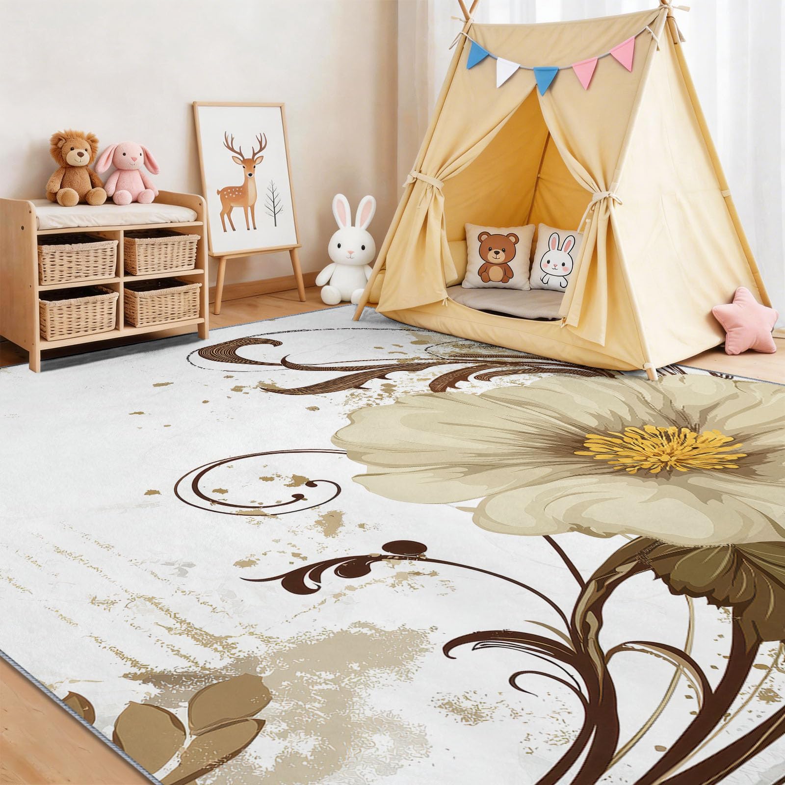 Tapis Salon 140 x 200 cm Fleurs Vignes