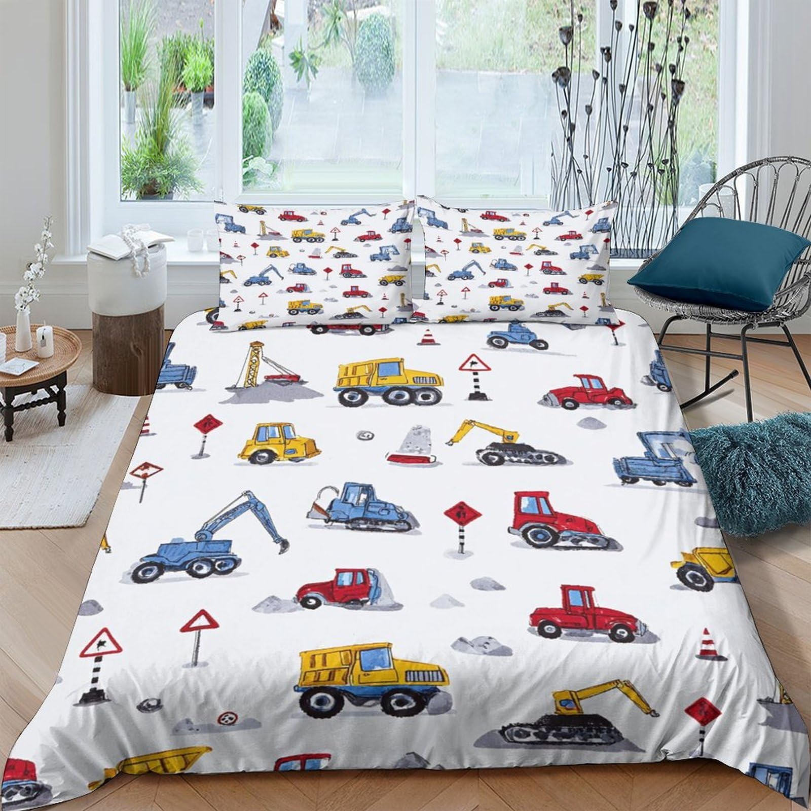 Ctjqhvkz Style-5 3D Printed Construction Vehicle Fitted Sheet Microfiber Soft Truck Bed Cover For Bedroom Guest Room Mattress Protection Decor Single（135X200cm）