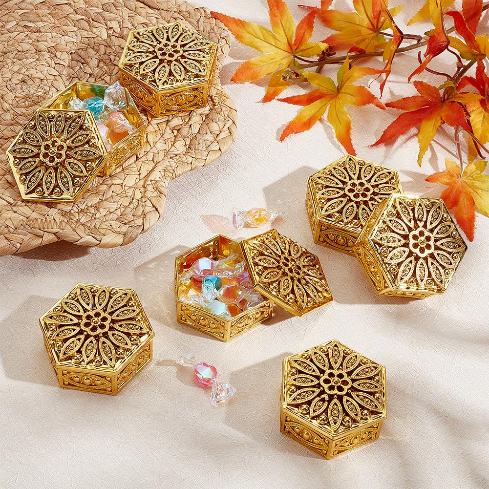 GOMAKERER 72pcs Boîte à Bonbons Hexagonale Dorée Boîtes à Bonbons Décoratives Indiennes 6x6.9x3.2cm pour Cadeaux de Remerciement Mariages Noël Anniversaires et Autres Fêtes