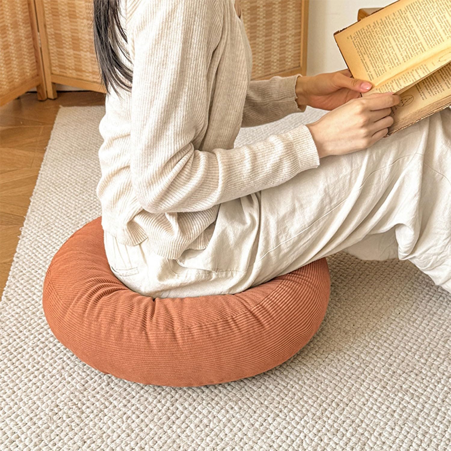 Cuscino da Pavimento Rotondo Cuscino Tatami Giapponese Seduta da Terra Pouf Morbido Spesso E di Supporto Adatto per Sedia Imbottito per Soggiorno Ufficio Sala(Orange,45CM-2PCS)