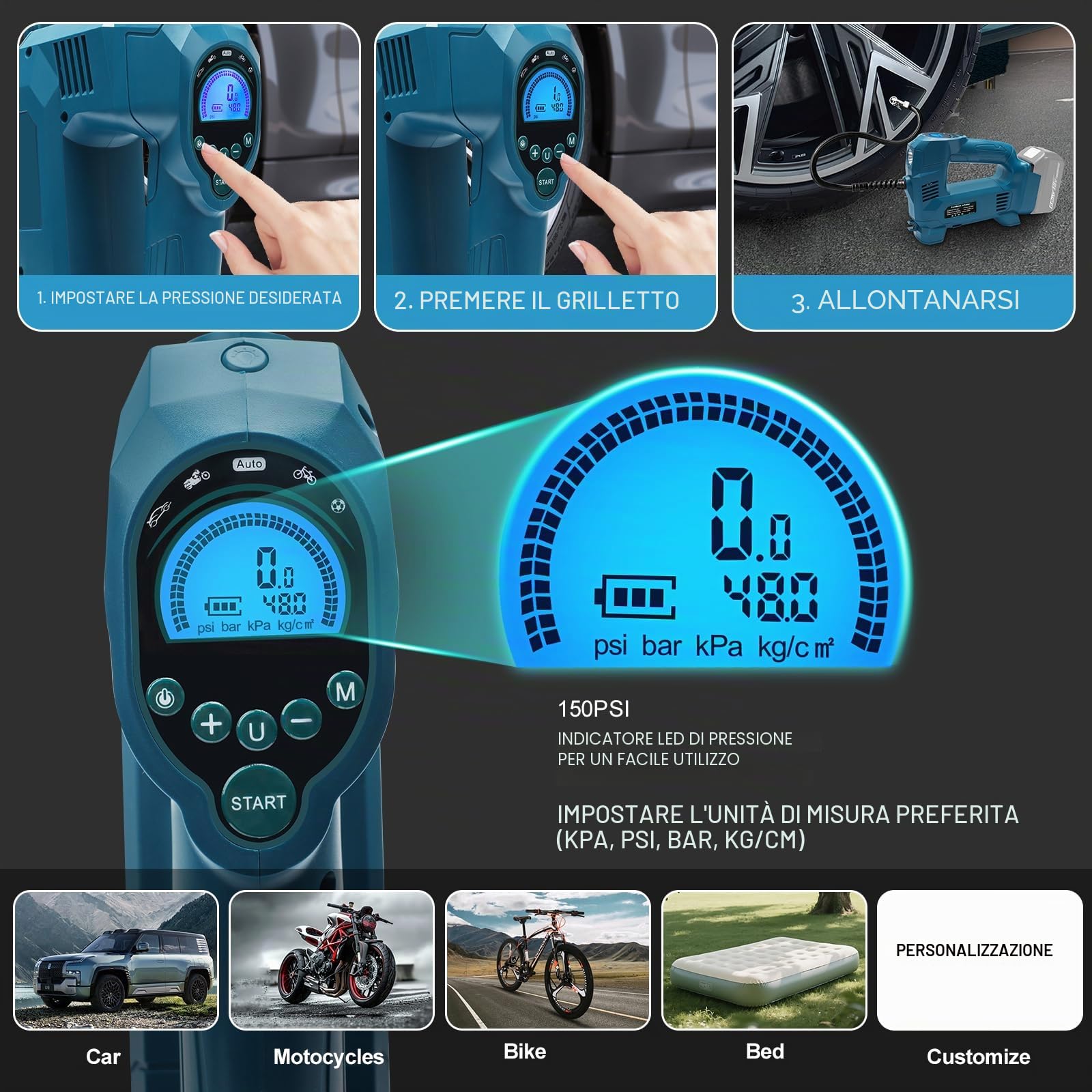 Powarobor Compressore portatile compatibile con batteria Makita 18V 150 PSI 10,34 bar