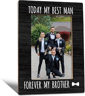 Groomsman Picture Frame, Best Man Gifts from Groom, Groomsman Proposal Gifts Photo Frame 4X6, Today My Best Man Forever My Brother Wooden Photo Picture Frames for Desk Tabletop Decor(Black)
