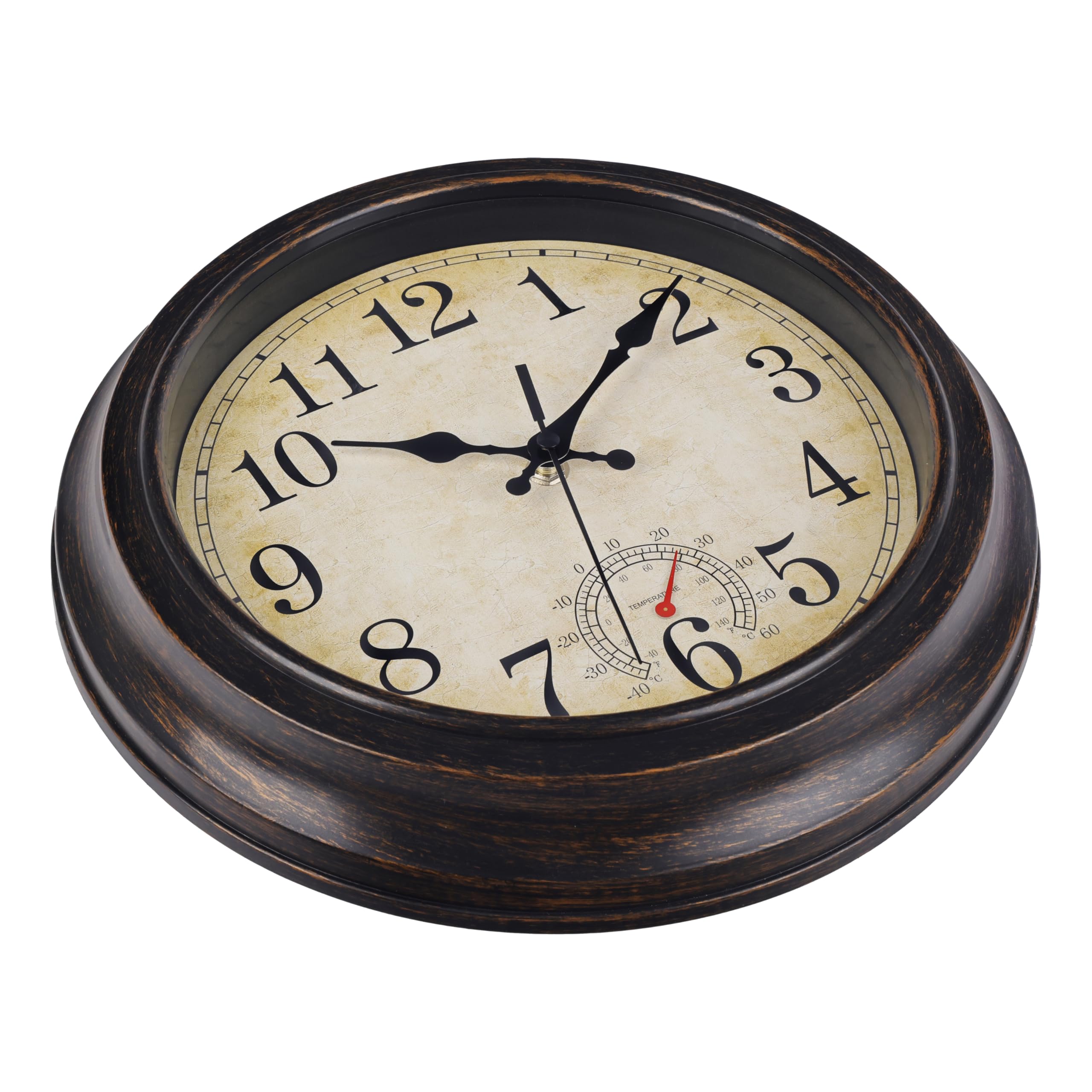 jomparis Horloge Murale Geante Montre d'extérieur de 30 cm avec thermomètre - Étanche et résistante aux intempéries - Pour jardin, terrasse, piscine, patio - Bronze