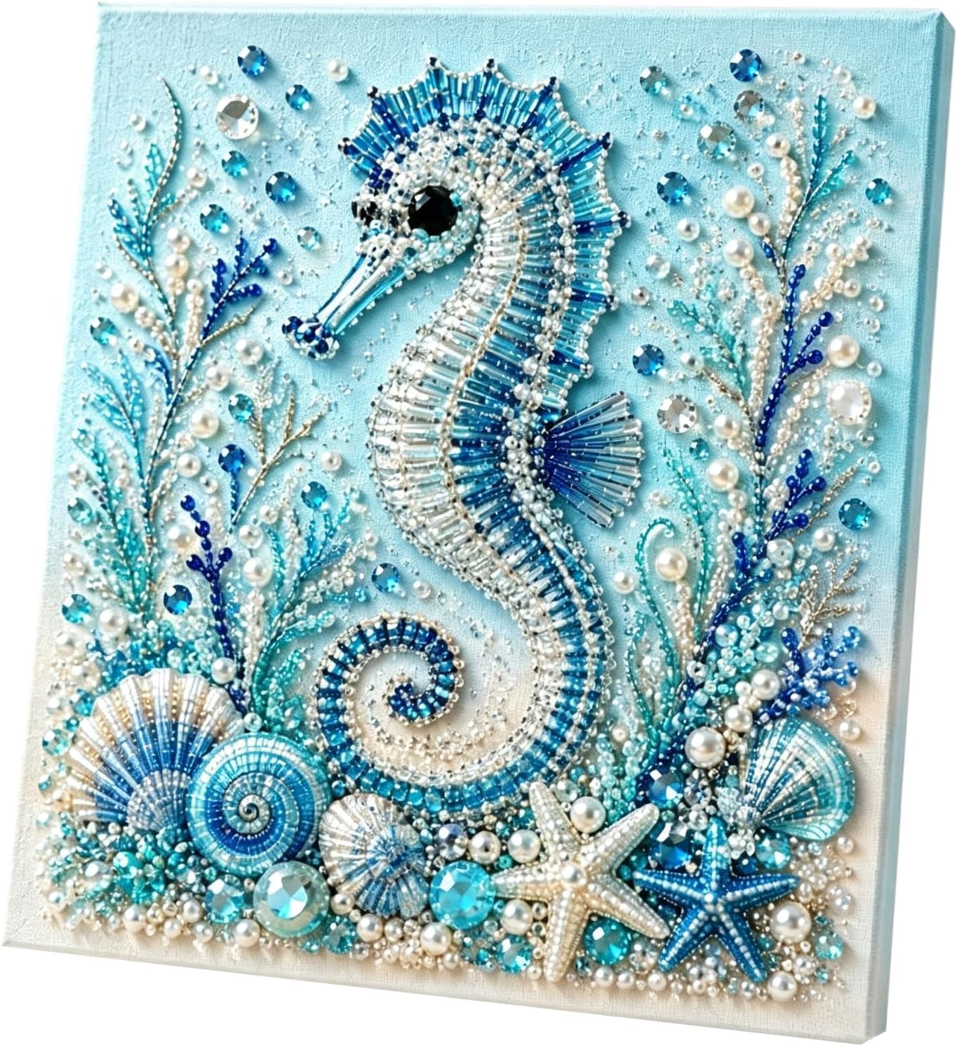 GoBrush Ocean Theme Pearl Art DIY Kit, Ocean 3D Diamond Painting Craft for Adults, (Blue-E)
