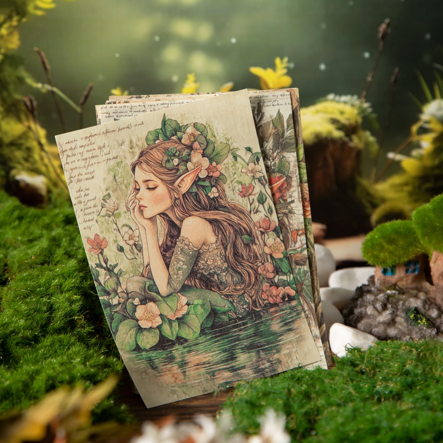 Zestaw papieru w stylu vintage, bajka, decoupage, 180 arkuszy, fantazyjna, kryptydowa, syrenka, pamiętnik księżniczki, efemerydy, zestaw do kolażu, dziennika śmieci, projektów artystycznych