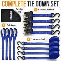Vista 6 de FORTEM Correas de trinquete, juego de correas de amarre con resistencia de rotura de 1650 lb, paquete de 4 de 15 pies x 1 pulgada, 4 bucles suaves