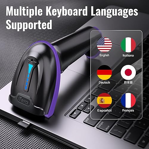 Miniatura 9 de Tera Escáner de código de barras inalámbrico versátil 2 en 1 (2.4 GHz inalámbrico+USB 2.0 con cableado) con indicador de nivel de batería, distancia