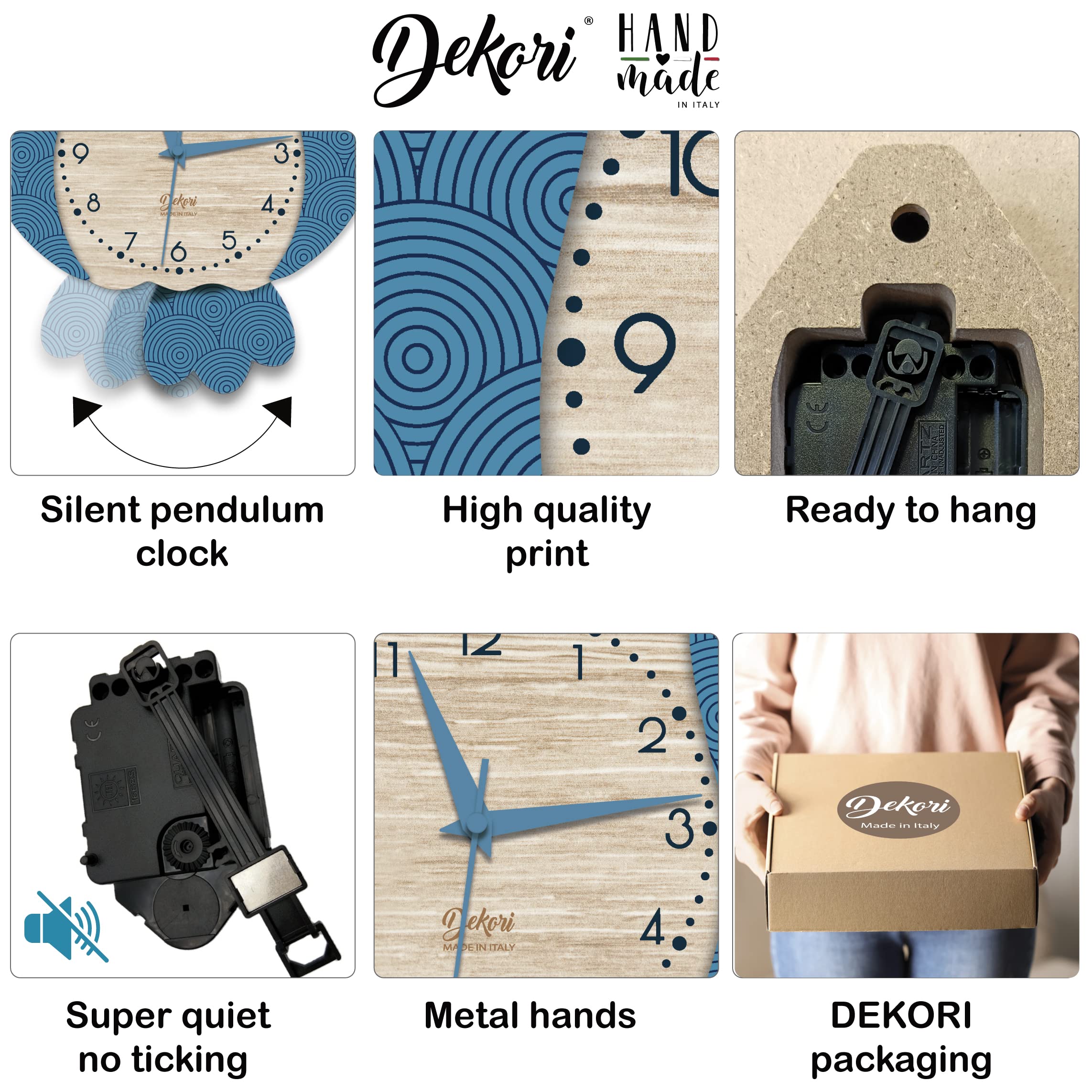 DEKORI Reloj de búho con péndulo. Mecanismo ultra silencioso. Decora y alegra cualquier habitación de la casa, cocina salón habitación infantil. Fabricado en Italia.