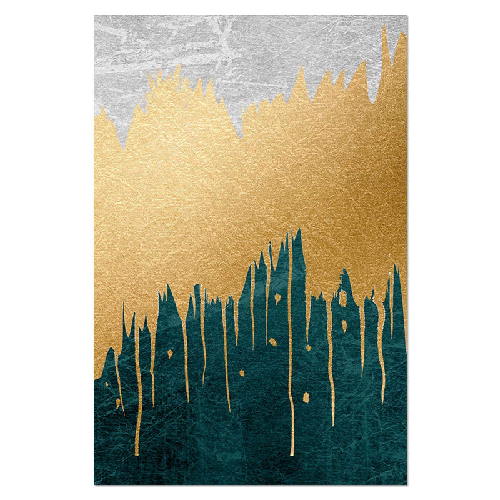 Cuadros decorativos de la sala de estar del paisaje abstracto moderno Pinturas doradas verdes Carteles de la lona Carteles del arte de la pared Impresión de la lona 40x60cm (16x24in) x3 Marco interior