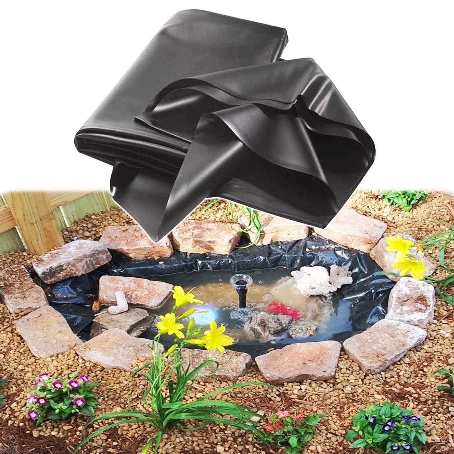 Revestimiento Flexible Negro para estanques - HDPE 2x2m, 3x5m, 4x6m - Membrana Impermeable para estanques de Peces y Fuentes de Agua, fácil de Cortar para Jardines, Fuentes y Arroyos.