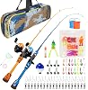 Kid Fishing Pole,BETTER LEADER Small Fishing Pole and Reel Combo Portable Telescopic Kids Fishing kit-with Soft Bait Set, Small Buckets, Small Fishing nets, Fishing Gift
