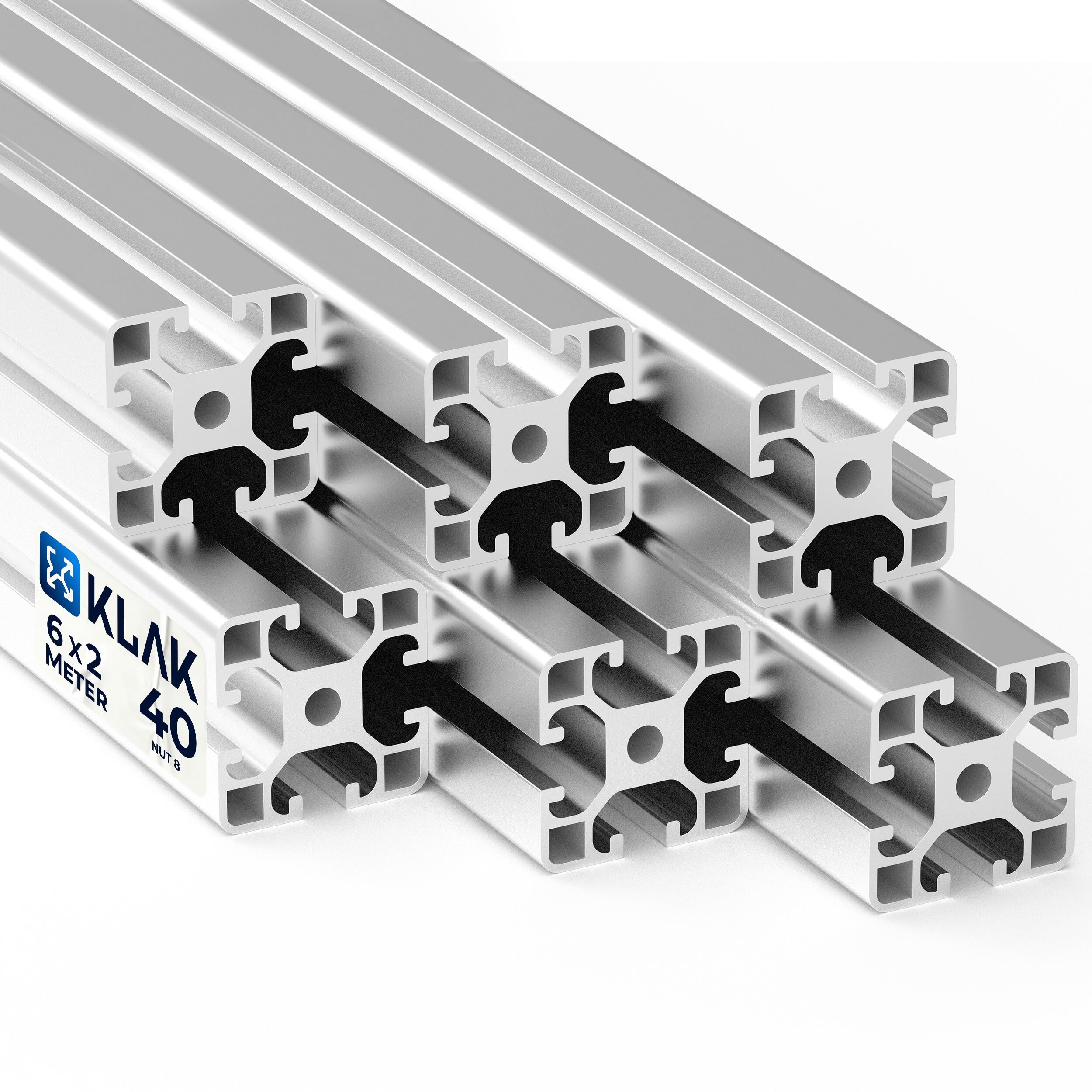 KLAK 40 - Aluprofil 6 Stück 40x40mm 2m System-, Konstruktionsprofil Nut 8