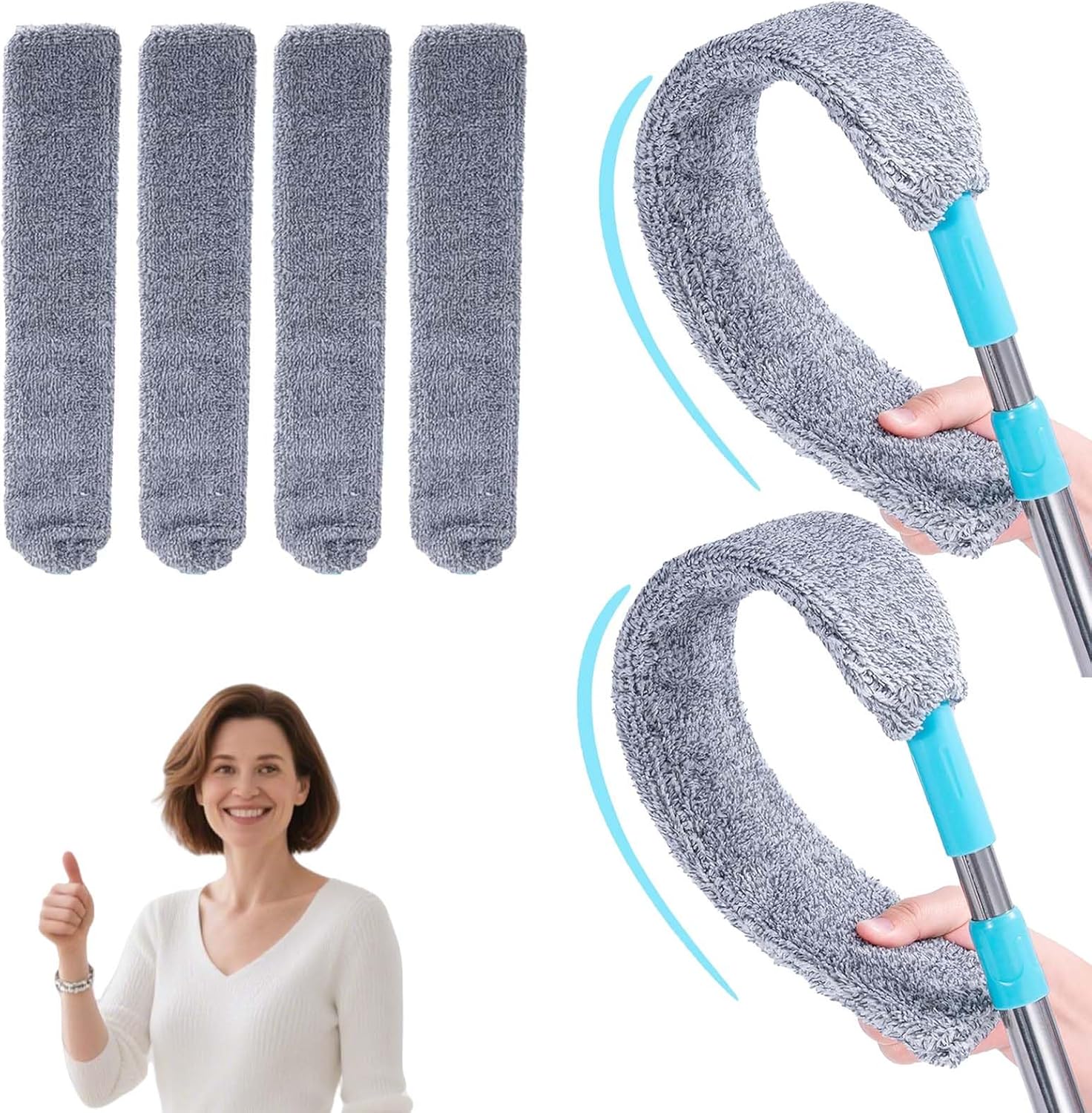 Retractable Gap Dust Cleaning Artifact, Flat Duster, Retractable Gap Dust Cleaner Under Appliance Microfiber Duster with 2 Microfiber Dusting Cloths Long Handle (2pc)