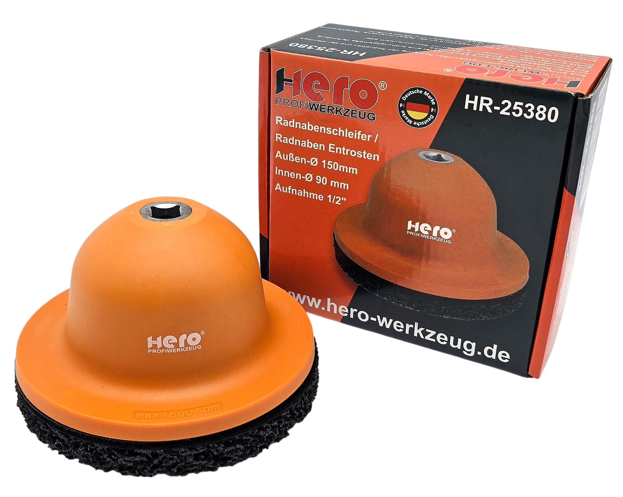 Hero Profi - Lijadora de cubo de rueda (1/2", disco de limpieza, 150 mm, cabezal de bola, limpiador para lijadora de ollas/llave de impacto para eliminar el óxido de los cubos de ruedas)